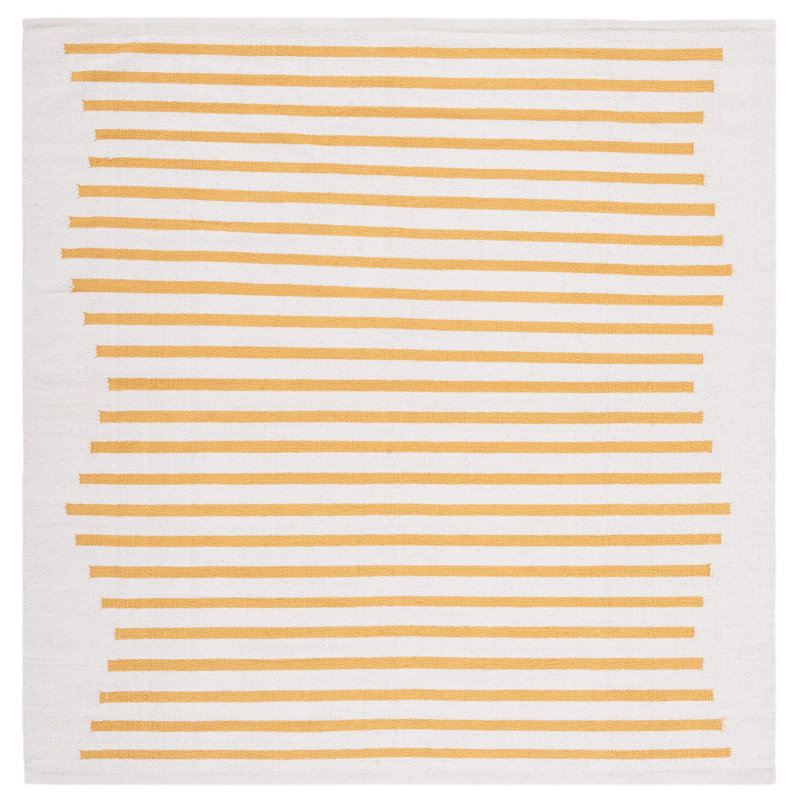 Estle Hand Woven Cotton Striped Rug, Square 6'