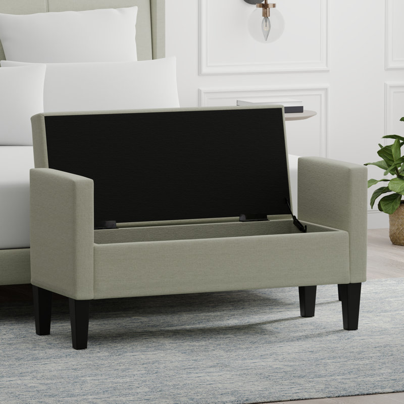 Banc de rangement à couvercle rabattable rembourré, Beige, H 24 po x l 46,06 po x P 17,8 po