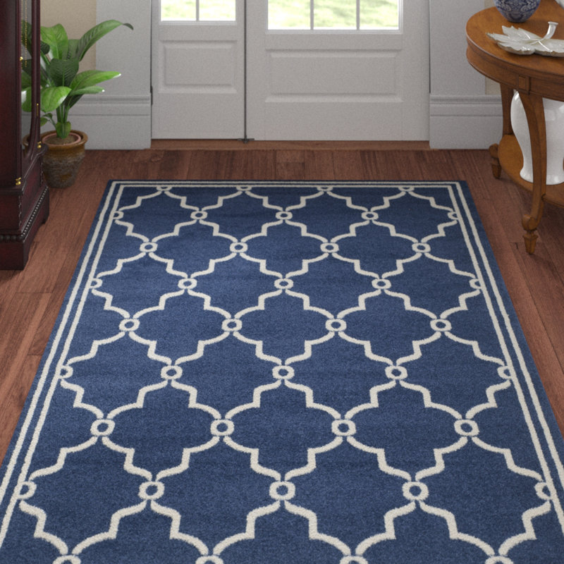 Tapis d'intérieur bleu marine / beige Arlecia, Rectangle 9 pi x 12 pi