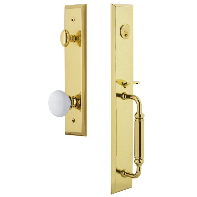 Fifth Avenue Handleset with Single Cylinder Deadbolt and Hyde Park Door Knob and Rosette, Lifetime Brass, 2.75"