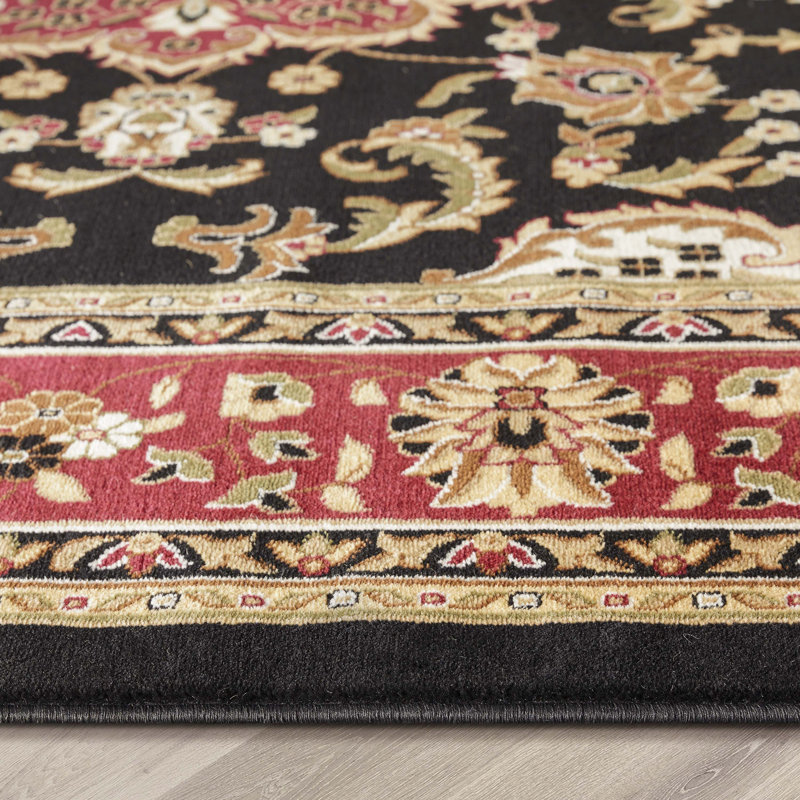 Belliere Medallion Kashan Black Traditional Rug, Rectangle 3'11" x 5'3"