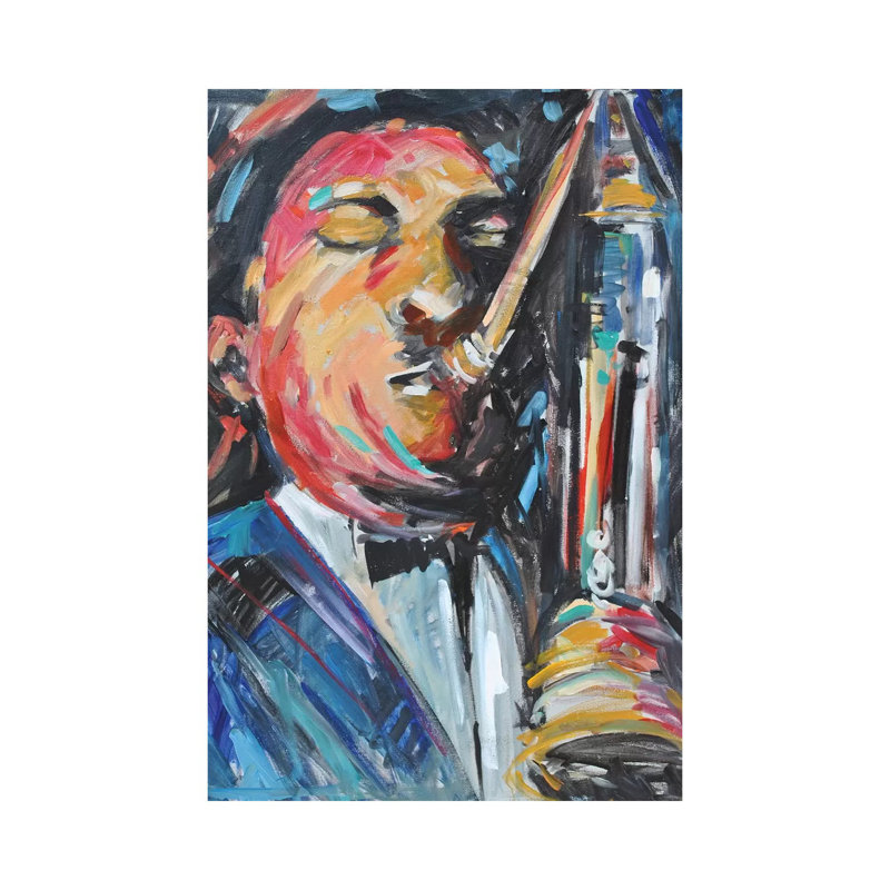 Sax Man 1 Piece Painting on Canvas, 66.04cm H x 45.72cm W x 1.91cm D, Wrapped Canvas