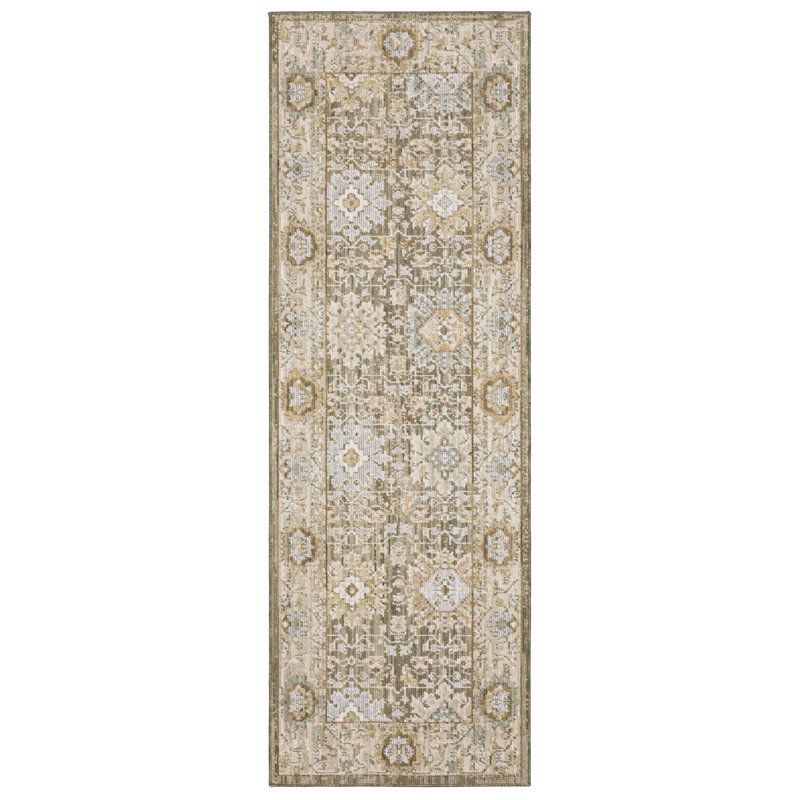 Lainey Vintage Floral Medallions Brown/Pale Blue, Runner 2'7" x 7'7"