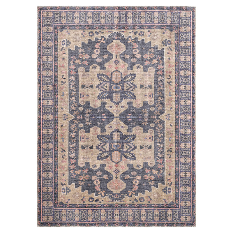 Tapis rectangulaire traditionnel, transitionnel, oriental, à médaillon, à bordure et texturé 7 pi 6 po x 10 pi