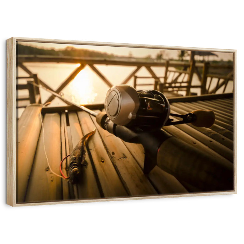 Ensemble de pêche à l'achigan, Cadre flottant en bois naturel, 31 po x 21 po