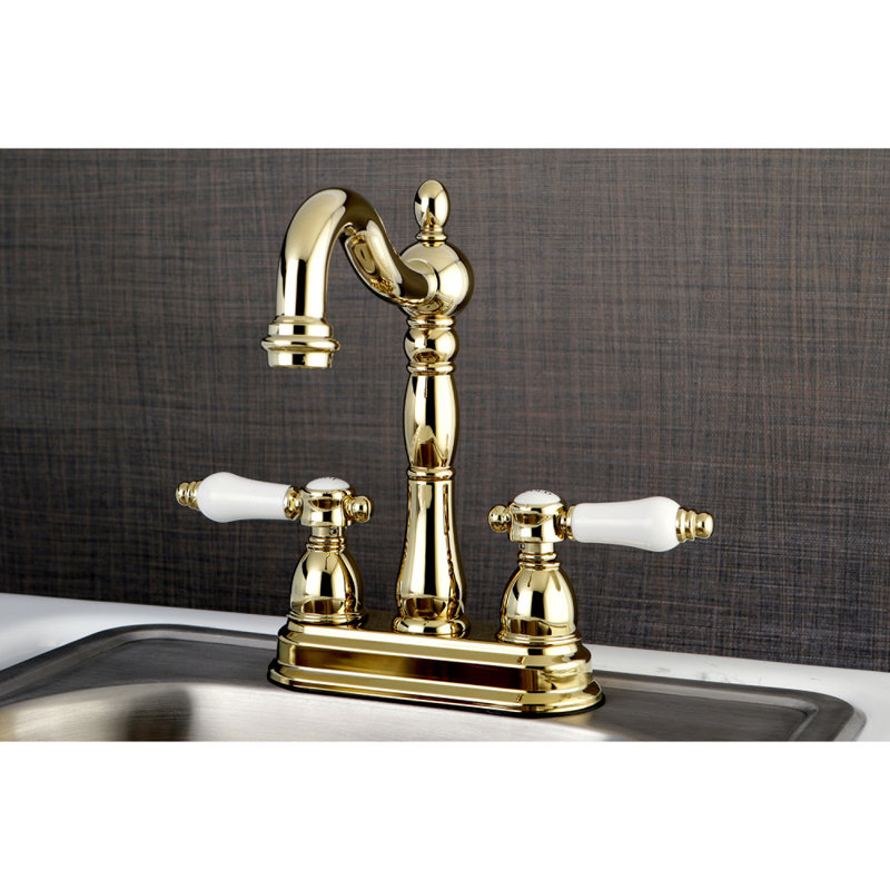 Kingston Brass Bel-Air Two-Handle 2-Hole Deck Mount Bar Faucet, Polished Brass
