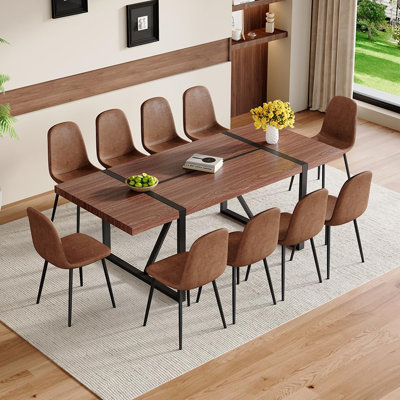 Ensemble de table de salle à manger 86,6 "pour 10 personnes, ensemble de table et chaises de cuisine en bois 11 pièces moderne, grande table de salle à manger rectangulaire avec 10 chaises rembourrées en suède, parfaite pour les réunions de famille et la salle à manger