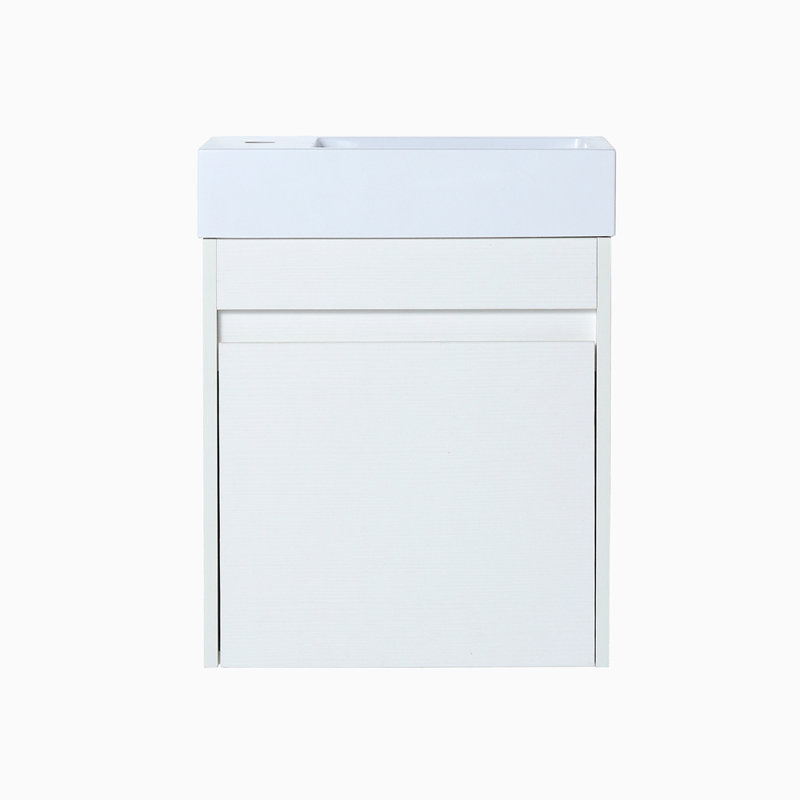 Meuble-lavabo mural 18 po avec lavabo en résine blanche et porte d'armoire à fermeture en douceur 18 po, Blanc