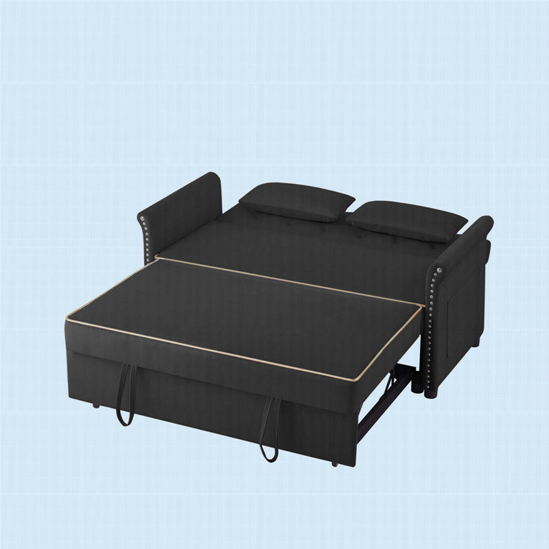 Velvet Sleeper Sofa Bed, Black