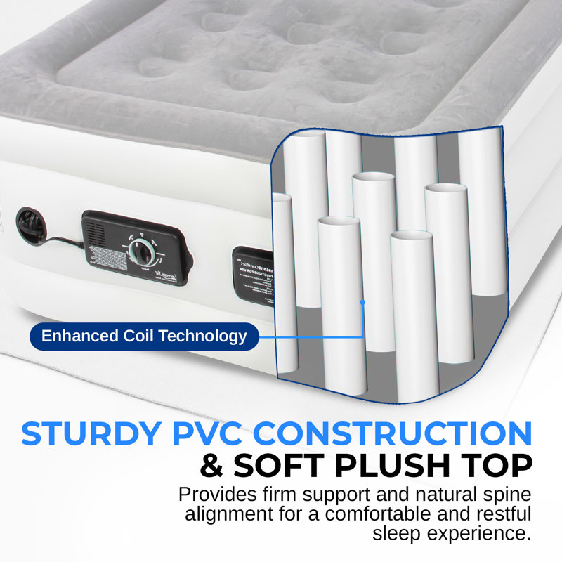 18'' Gray Twin Raised Air Mattress with Built-in Pump