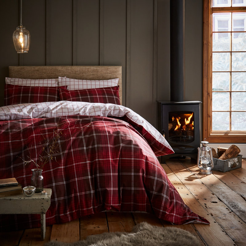 Brushed Tartan Plaid 100% Cotton Pillowcase, Red