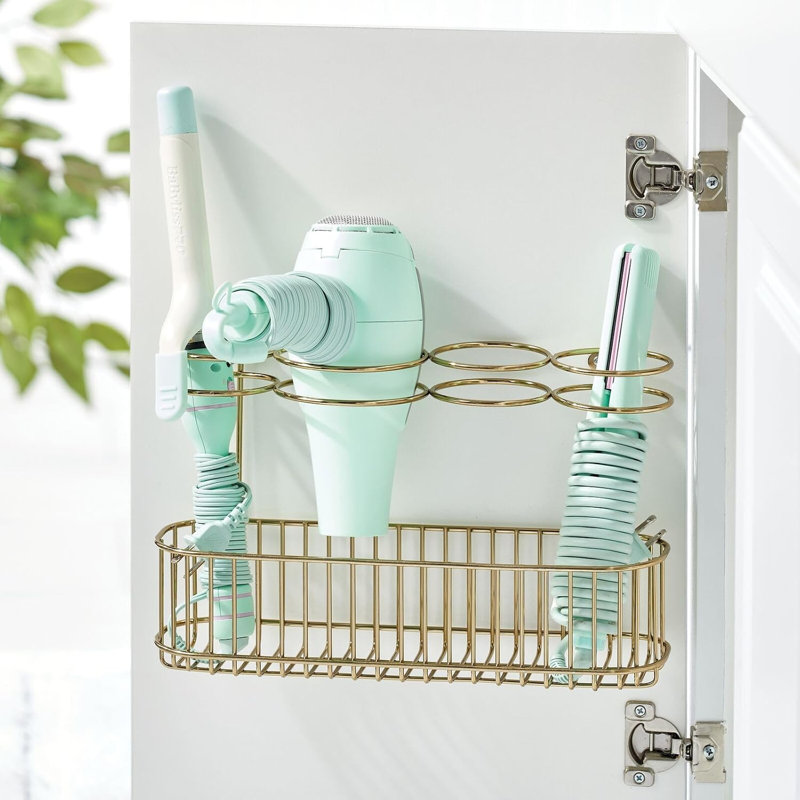 Rangement mural pour sèche-cheveux – Support de rangement à 4 compartiments – Organisateur d'accessoires de coiffure