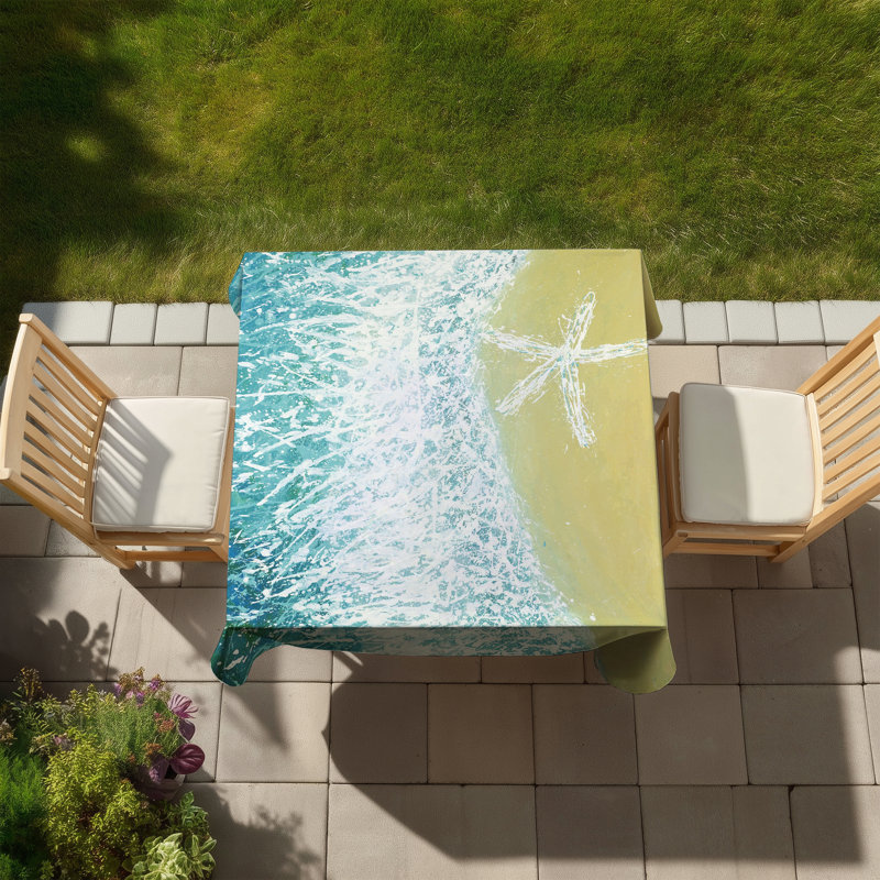 Right Side Seastar and Wave Tablecloth - Beige Indoor Outdoor Decor