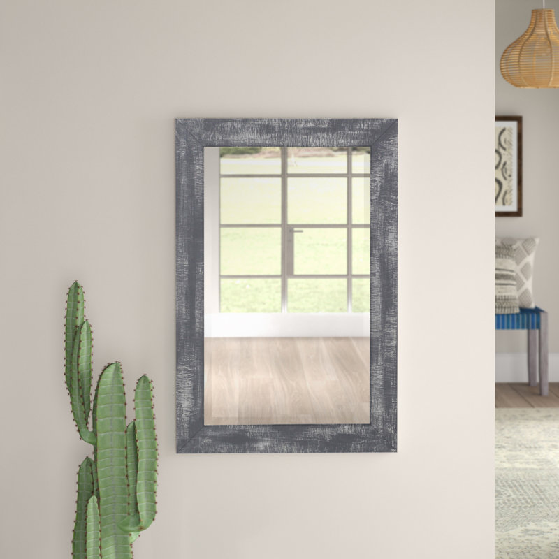 Tiege Rectangular Wood Farmhouse Wall Mirror, 30" H x 20" W x 1" D, Gray