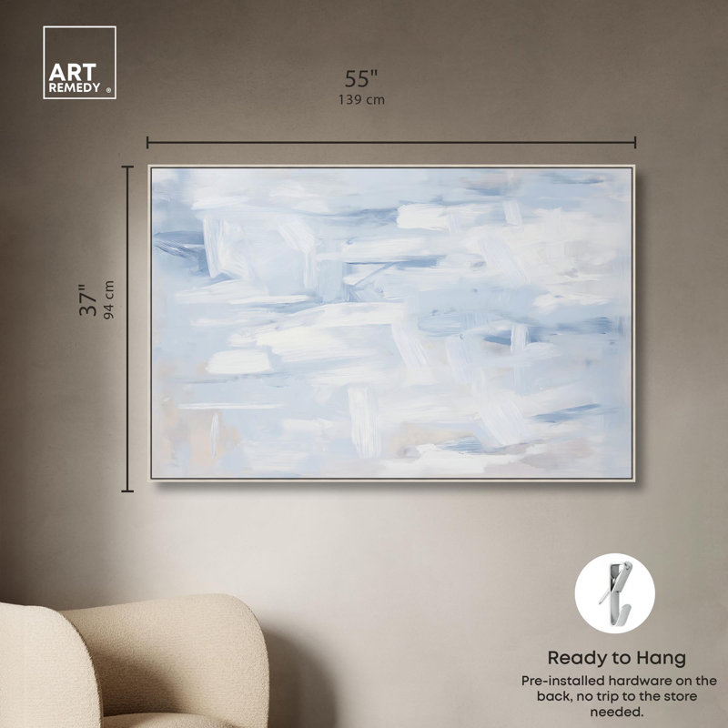 Art Remedy, toile abstraite neutre, H 37 po x l 55 po, Encadrement argenté