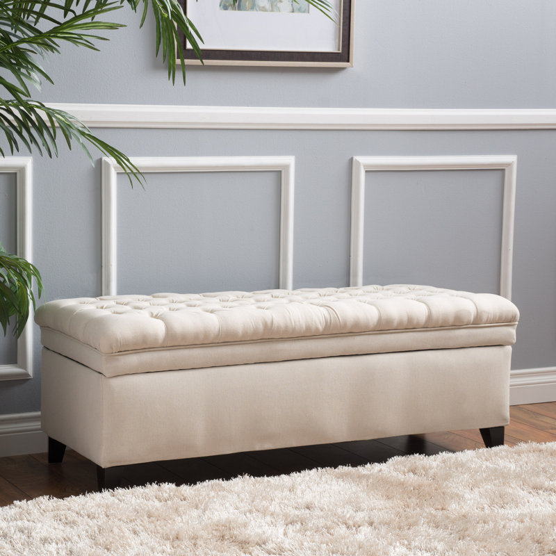 Banquette capitonnée avec rangement, siège de hall d'entrée rembourré avec compartiment caché,, Crème, crème