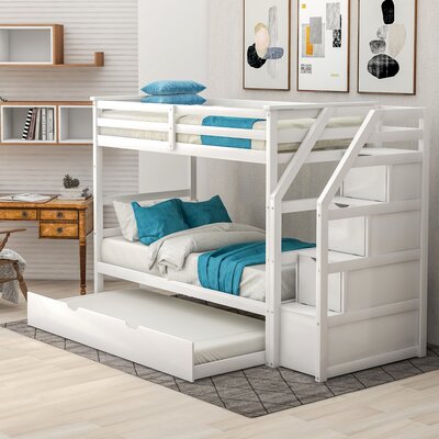 Twin-Over-Twin Bunk Bed With Twin Size Trundle And 3 Storage Stairs (White) -  Harriet Bee, F80AD57016684D88B8355903E2A29F05