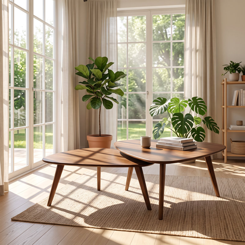 Ensemble de 2 tables basses gigognes en bois de noyer massif 35,8 "x P 32,3" x H 17,7 "