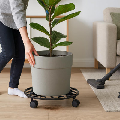 5 Pack Plant Caddy With Wheels Heavy Duty 12 Inches Metal Plant Stand With Wheels Plant Dolly Rolling Plant Stand Plant Roller With Casters For Indoor And Outdoor With Plant Saucers, Black