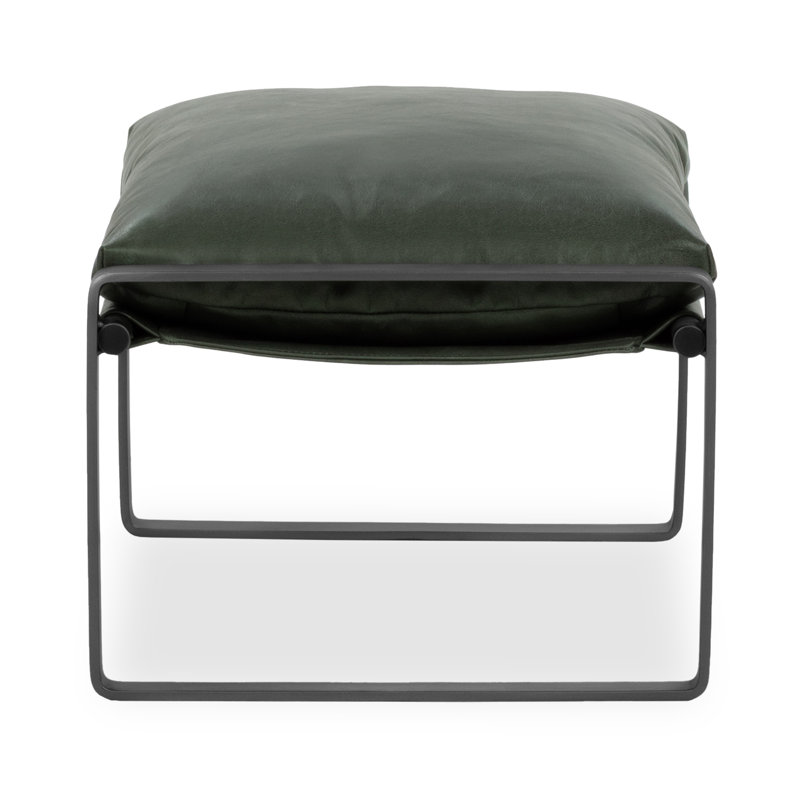 Morgan Top Grain Leather Ottoman, Forest Green
