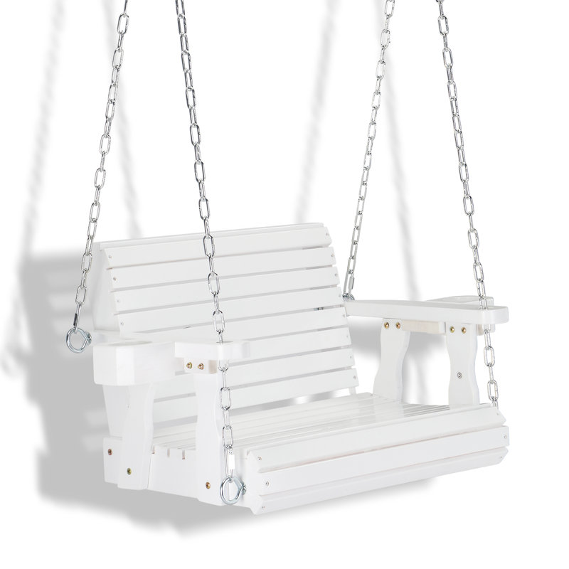 Balancelle de véranda en bois de 2,2 pi avec porte-gobelet, Blanc
