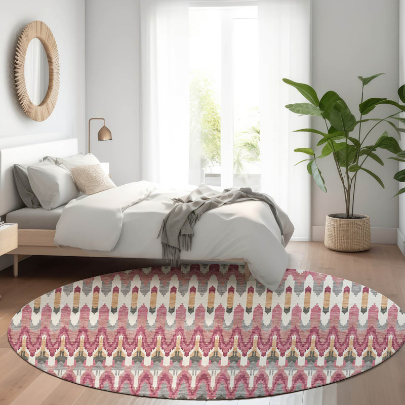 Premium Machine Washable Prisco Mauve Rug, Round 8'