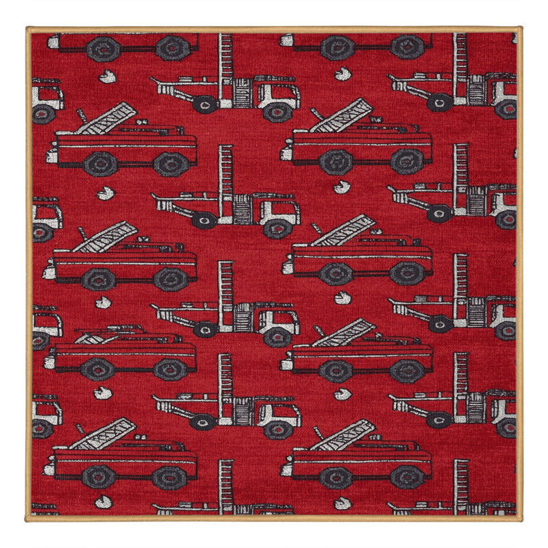 Machine Washable Transportation Red Area Rug, Square 3'
