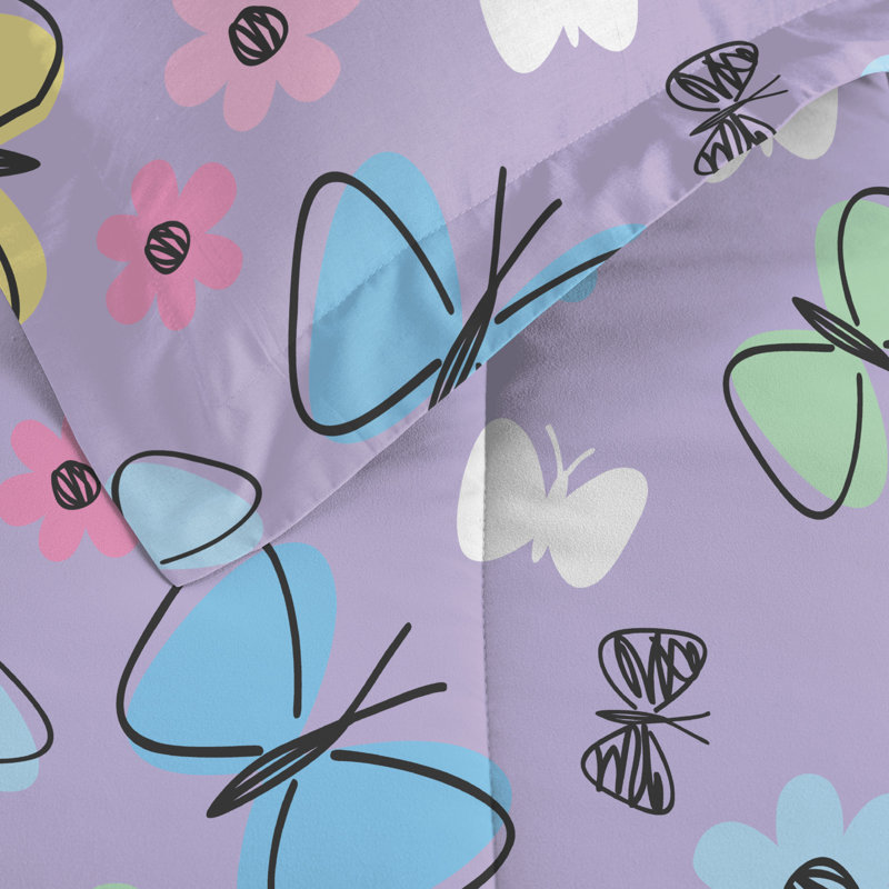 Ensemble d'édredon papillon multicolore Dream Factory, Édredon double et 6 pièces supplémentaires