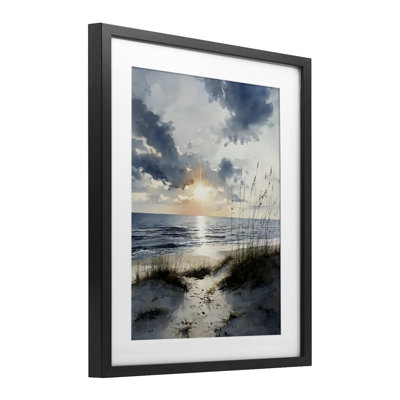 «Ocean Sunrise over Sandy Dunes», reproduction sous verre encadrée, design par Franklyn Gregory