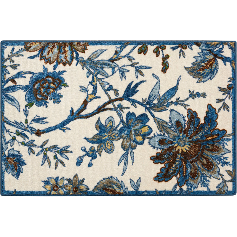Tapis indigo à motif floral Armana, Rectangle de 2 pi x 3 pi
