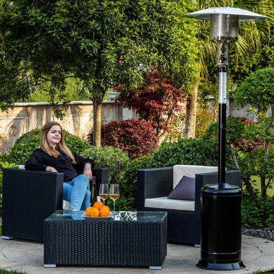 Portable Outdoor Patio Heater 47,000 , 88 Inch Standing Gas Outside With Wheels, Stainless Steel Burner, For Commercial - Black Appearance Heater, Garden Design