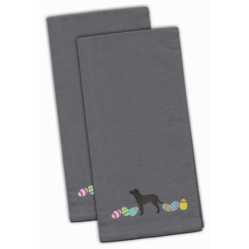 Cotton Embroidered Tea Towel Kitchen Towel, Gray, 28" H x 19" W x 0.1" D