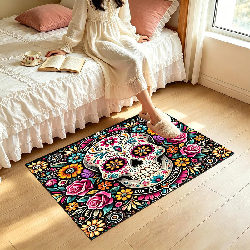 Tapis d'entrée antidérapant pour l'extérieur, 20 po x 32 po, tête de mort, Crâne en sucre Dia de Muertos, 20"x32"
