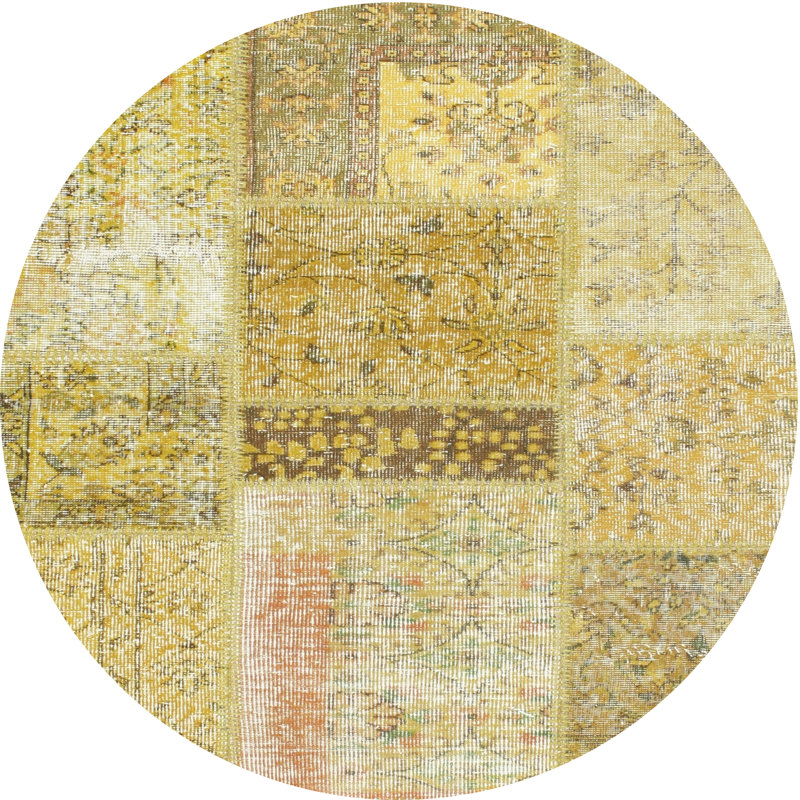 Tapis de zone vert/citron contemporain, Rond 3 pi