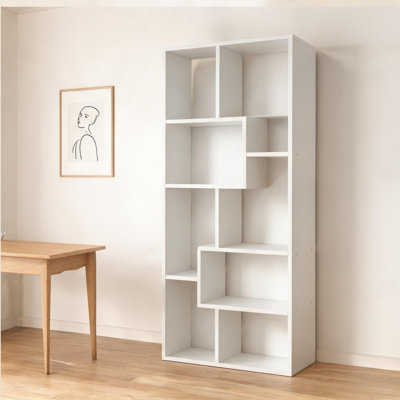 Vertical Storage 5-Tier Asymmetrical Display Bookcase, Synthetic Wood Black-Toned, Multi-Use Shelving for Small Living Spaces and Home Offices