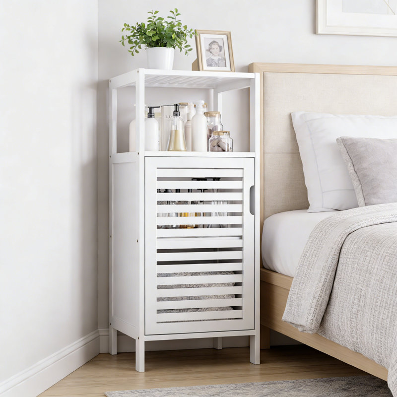 Narrow Bamboo Storage Cabinet, 4-Tier Floor Organizer For Bathroom, White