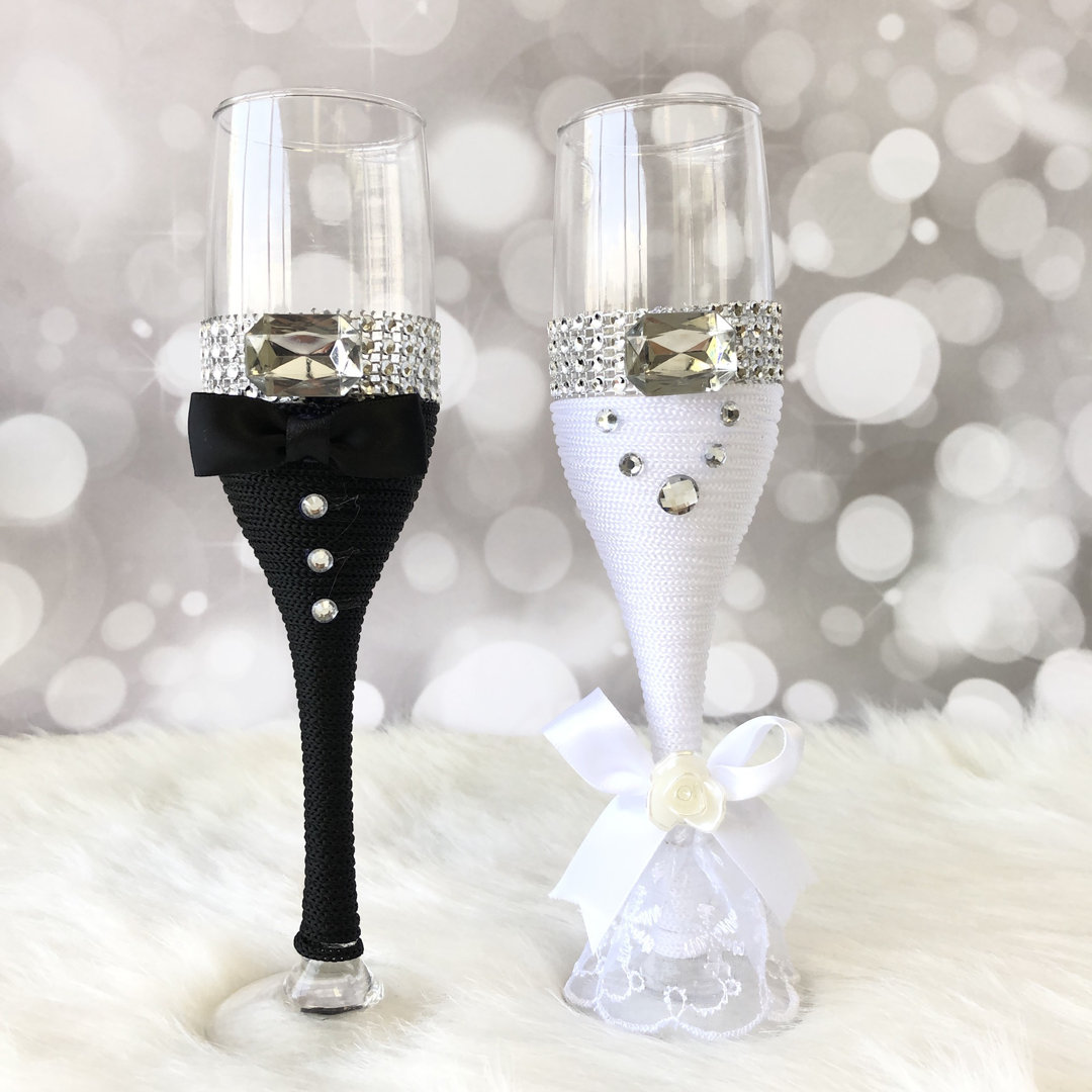 Harworth 2 Pieces Wedding Champagne Flutes Toasting Glasses 7 oz. Le Prise™ 