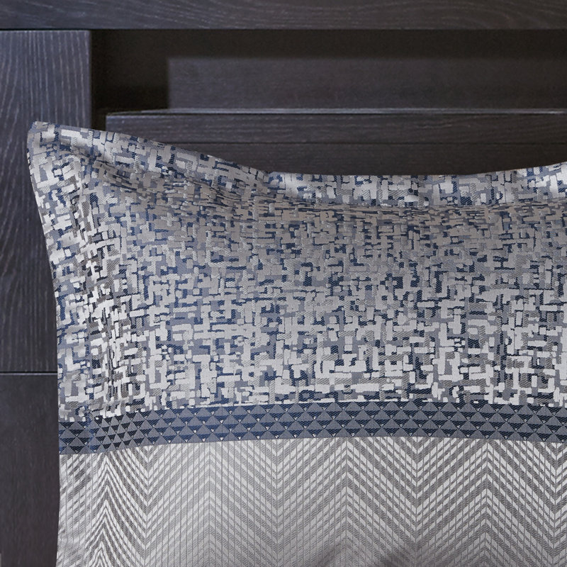 Ensemble d'édredon 7 pièces jacquard, Très grand édredon + 6 pièces supplémentaires, Rayures bleu marine