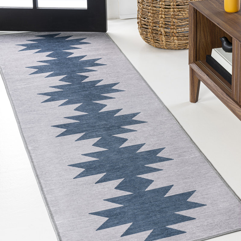 Tapis gris / bleu Katriel Minimalist, Tapis de couloir 2 pi x 8 pi