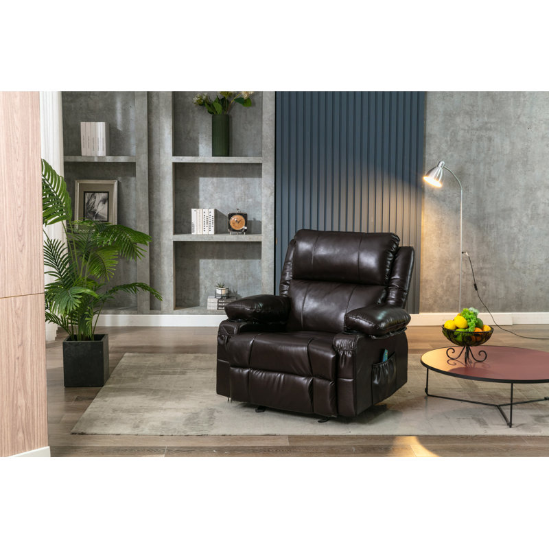 Gerede Faux Leather Heated Massage Chair, Brown Faux Leather
