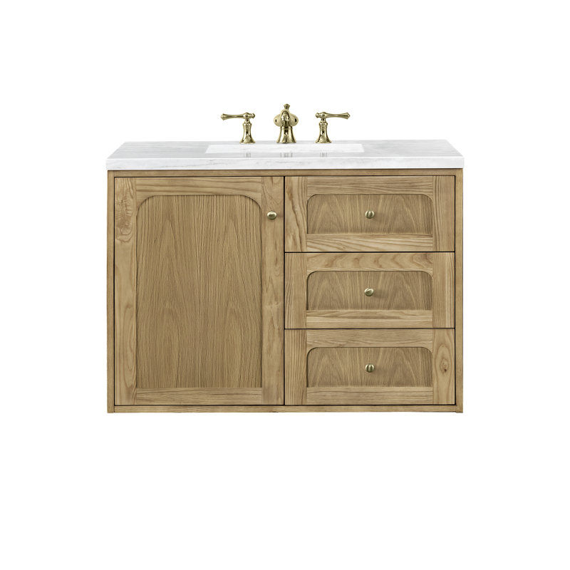 Laurent 36'' W Single Vanity, White Zeus, 8" Widespread, Light Natural Oak
