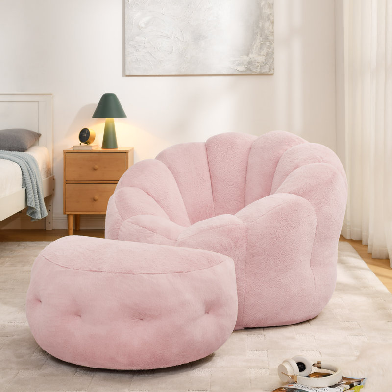 Elaine 46‘’ 3-in-1 Bean Bag Chair&Lounger with Ottoman , Pink