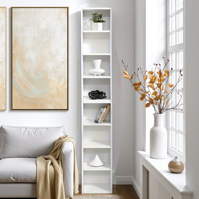 Étagère multimédia à 8 niveaux - Armoire de rangement pour CD / DVD à tablettes réglables, bibliothèque à deux étages détachable, bibliothèque étroite pour le bureau à domicile (surface imperméable, quincaillerie anti-basculement, emballage ista 3a)