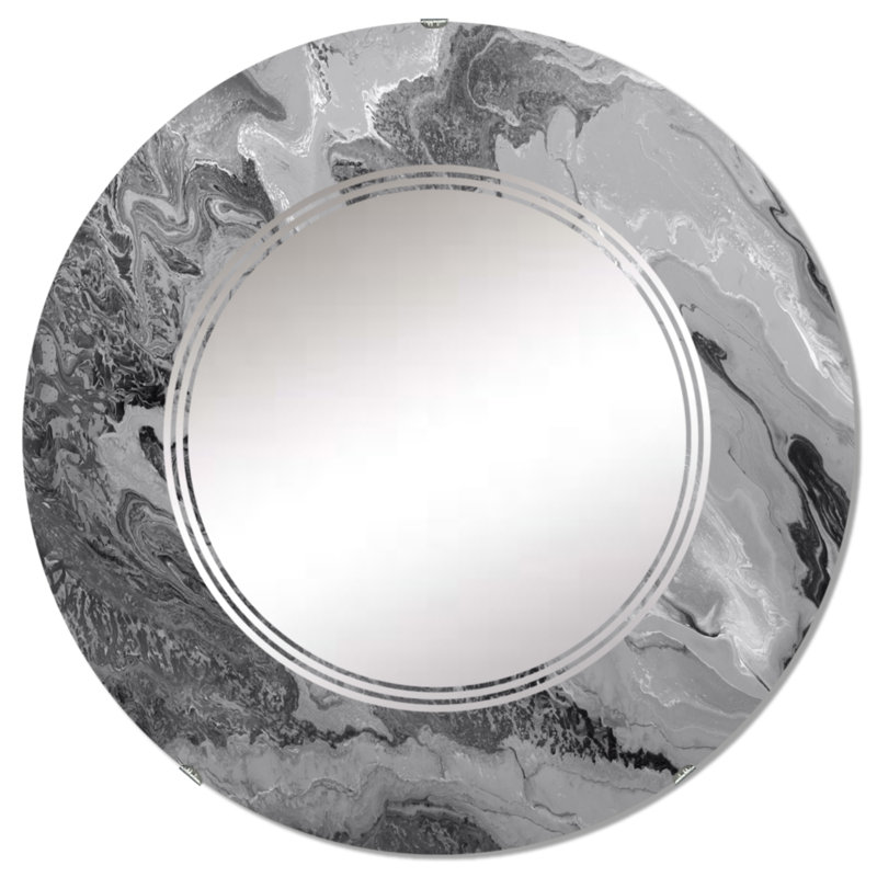 Abstract Wall Mirror, Grey Wavy Liquid Art Decorative Mirror - Grey Wavy Liquid Art, 24" x 24"