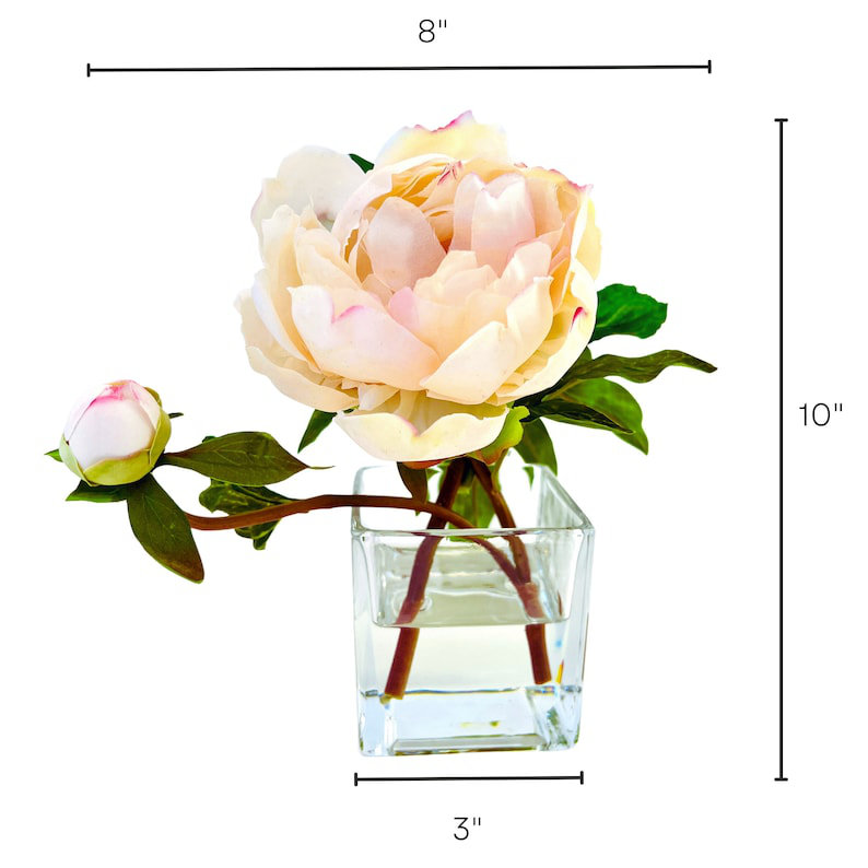 Light Pink Silk Peony Arrangement in Glass Vase with Acrylic Water