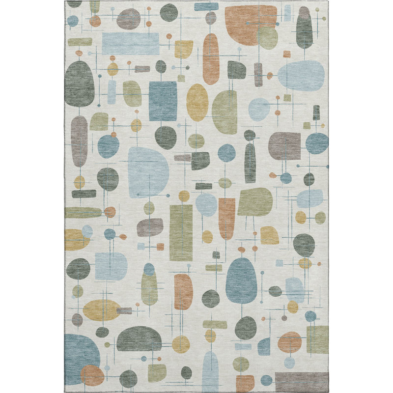 Premium Machine Washable Mayfield AMF2393 Geometric Rug, Ivory, 9' x 12'