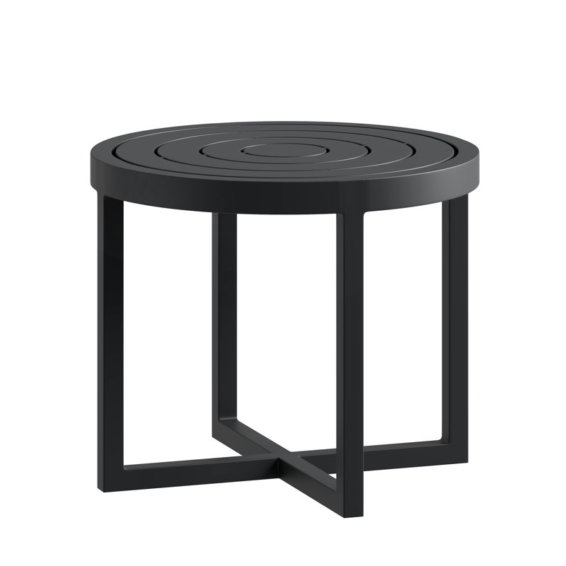 Round End Table, Textured Black
