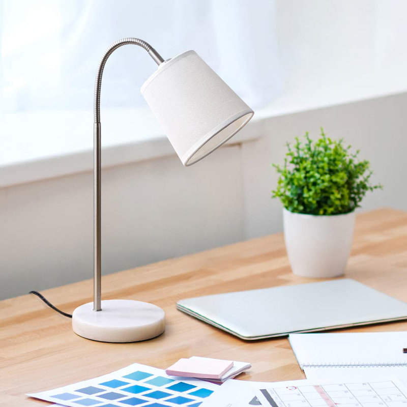 Lampe de bureau 20,7 po Bedi, Argent, Blanc