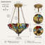 Plafonnier semi-encastré à 2 lumières de style lustre en verre coloré style Tiffany