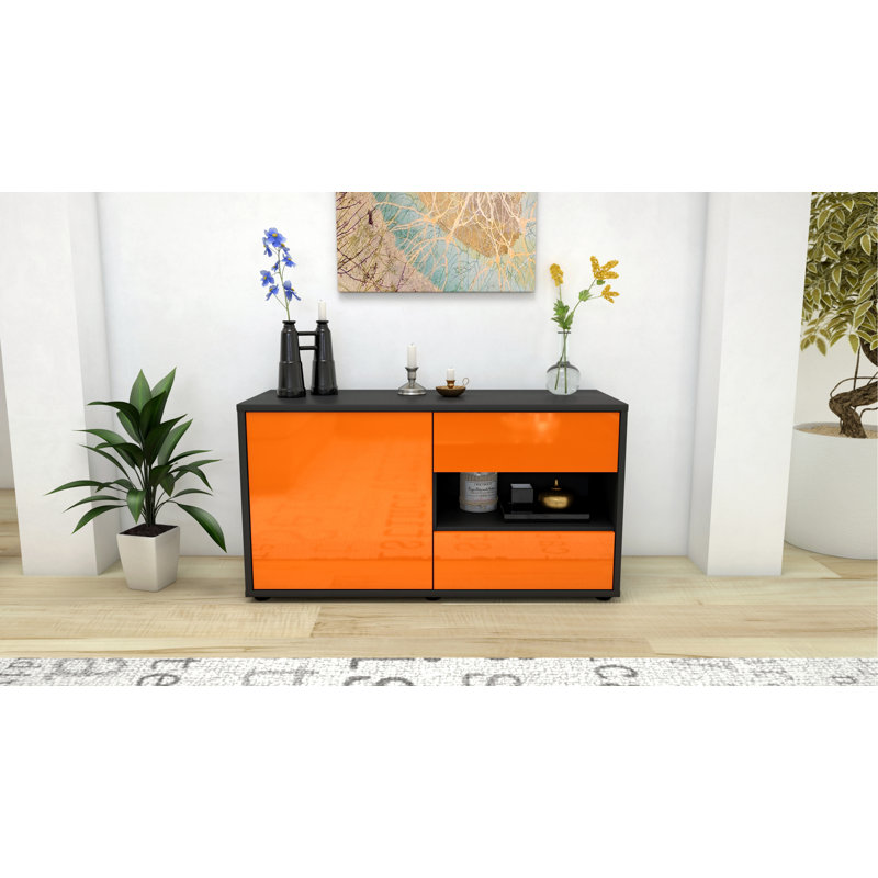 Dallin 92 cm W Chest of 2 Drawers, High-gloss Orange / Matte Anthracite